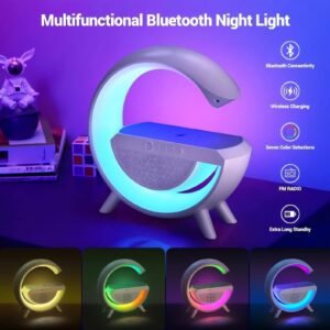 ZOOPEEN LED Ambient Lighting Night Light for Bedroom Bluetooth Speakers Atmosphere Lamp for Living Room Decor Rechargeable Battery Operated Dorm Bedside Lamps with 15W Wireless Charging Child Gift